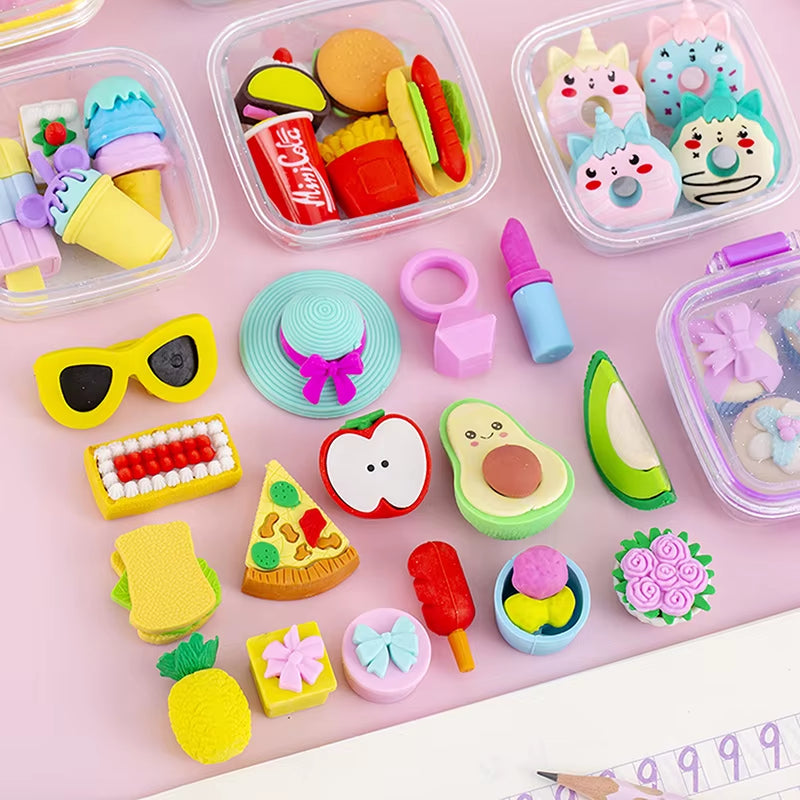 Random 1Pc Lunch Box Eraser Set Lovely Eraser Soft Pencil Eraser School Students Stationery Supplies Exquisite Prize Gifts