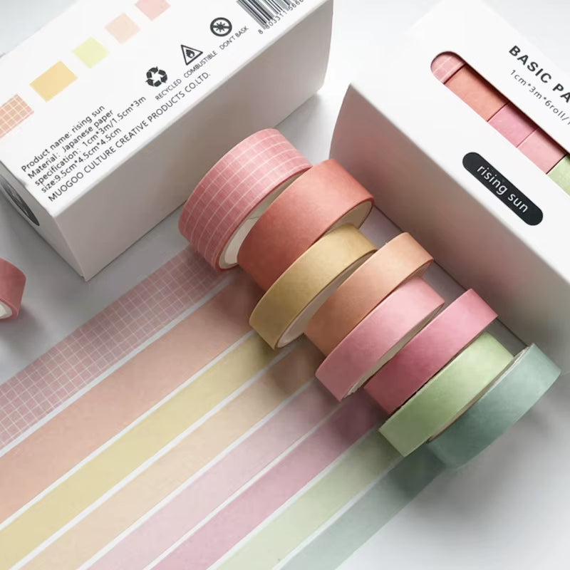 8Pcs/Box Basic Color Washi Tape Simple Lattice Hand Account Kawaii Masking Tape School Office Supplies Stationery