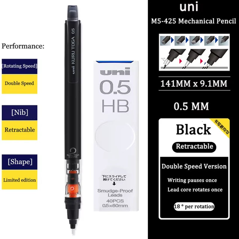 KURUTOGA Mechanical Pencil M5-452 Creative Writing Continuous Sketch 0.5Mm Lead Automatic Rotating Mechanical Pencil