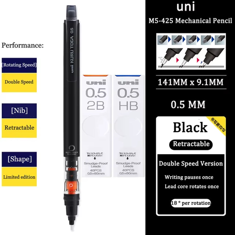 KURUTOGA Mechanical Pencil M5-452 Creative Writing Continuous Sketch 0.5Mm Lead Automatic Rotating Mechanical Pencil
