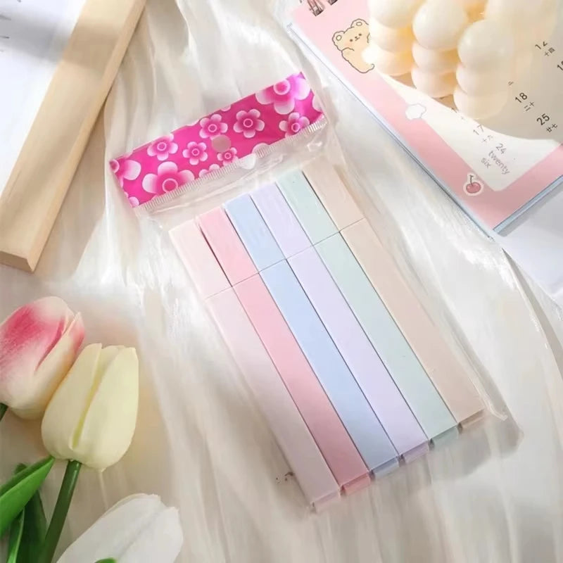 6Pcs/Set Pastel Color Highlighter Kawaii Stationery Color Marker School Supplies Student Marker Highlighter Japanese Stationery