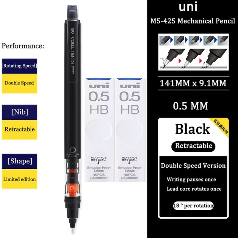 KURUTOGA Mechanical Pencil M5-452 Creative Writing Continuous Sketch 0.5Mm Lead Automatic Rotating Mechanical Pencil