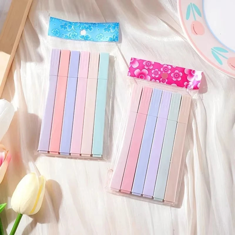 6Pcs/Set Pastel Color Highlighter Kawaii Stationery Color Marker School Supplies Student Marker Highlighter Japanese Stationery