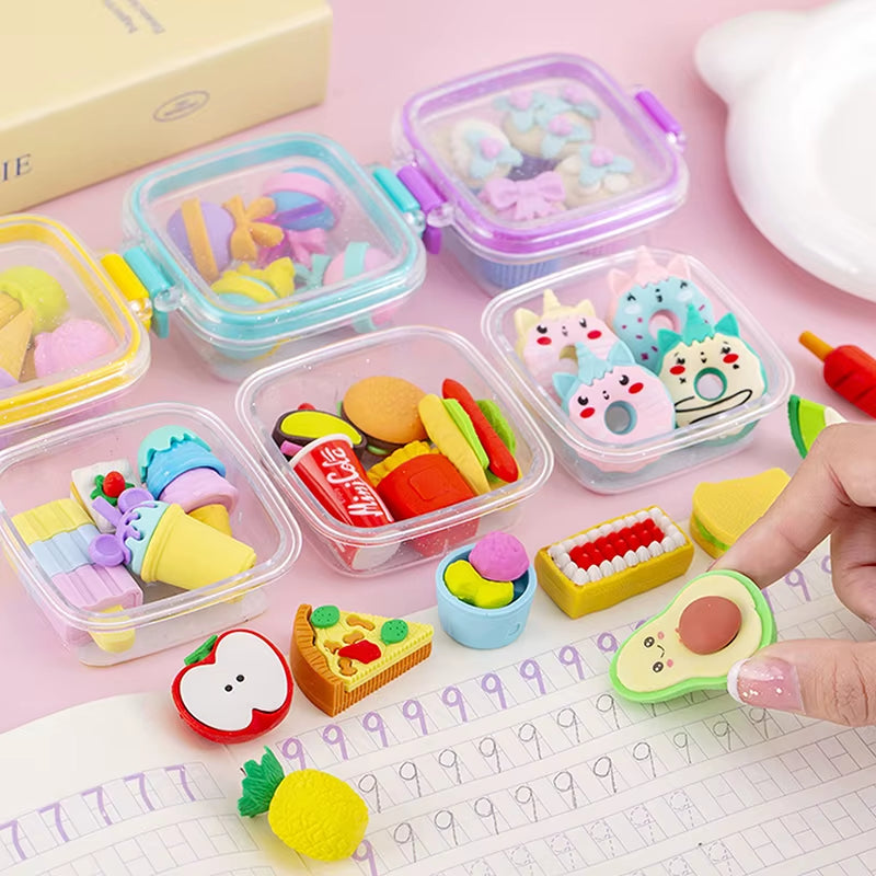Random 1Pc Lunch Box Eraser Set Lovely Eraser Soft Pencil Eraser School Students Stationery Supplies Exquisite Prize Gifts