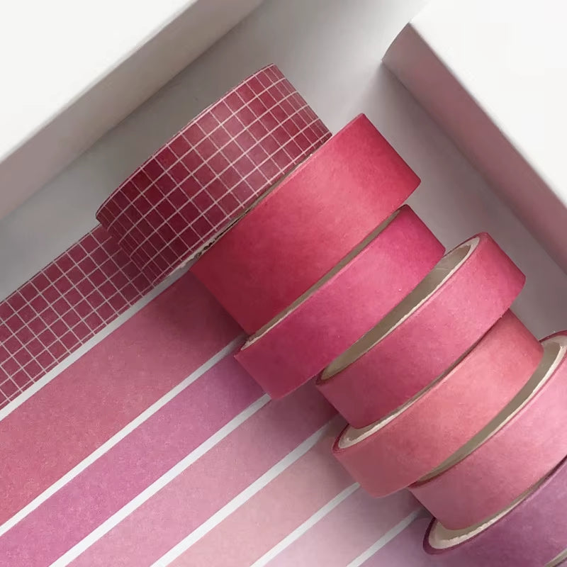 8Pcs/Box Basic Color Washi Tape Simple Lattice Hand Account Kawaii Masking Tape School Office Supplies Stationery