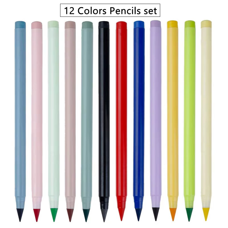 12 Colors Set Everlasting Pencil with Refill Unlimited Writing Pencils Eternal Erasable Pencil Pens for Kids School Art Supplies