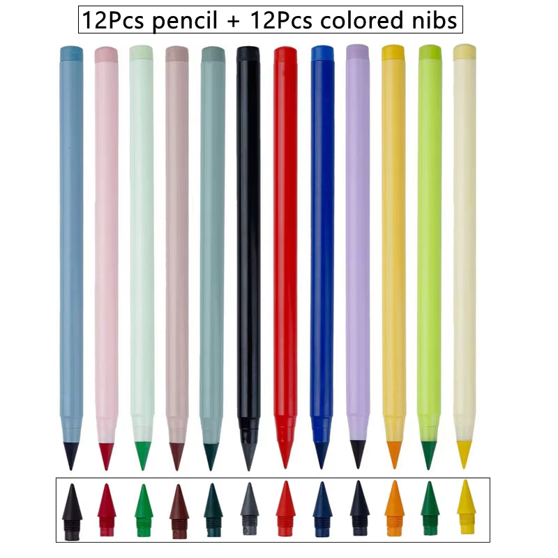 12 Colors Set Everlasting Pencil with Refill Unlimited Writing Pencils Eternal Erasable Pencil Pens for Kids School Art Supplies
