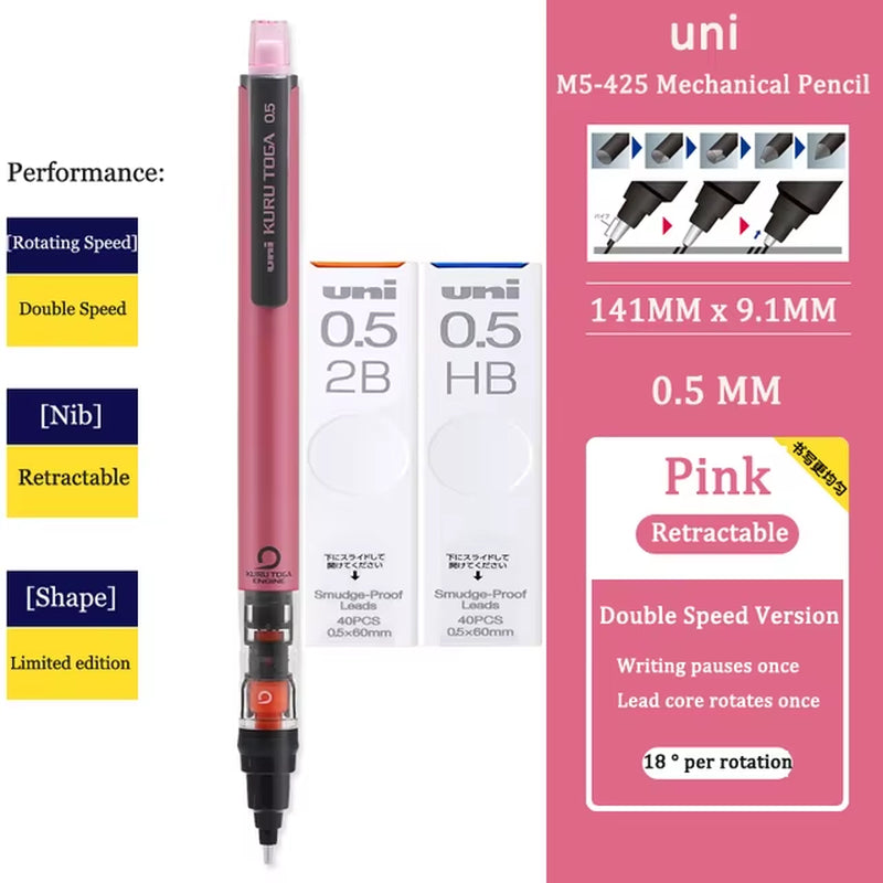 KURUTOGA Mechanical Pencil M5-452 Creative Writing Continuous Sketch 0.5Mm Lead Automatic Rotating Mechanical Pencil