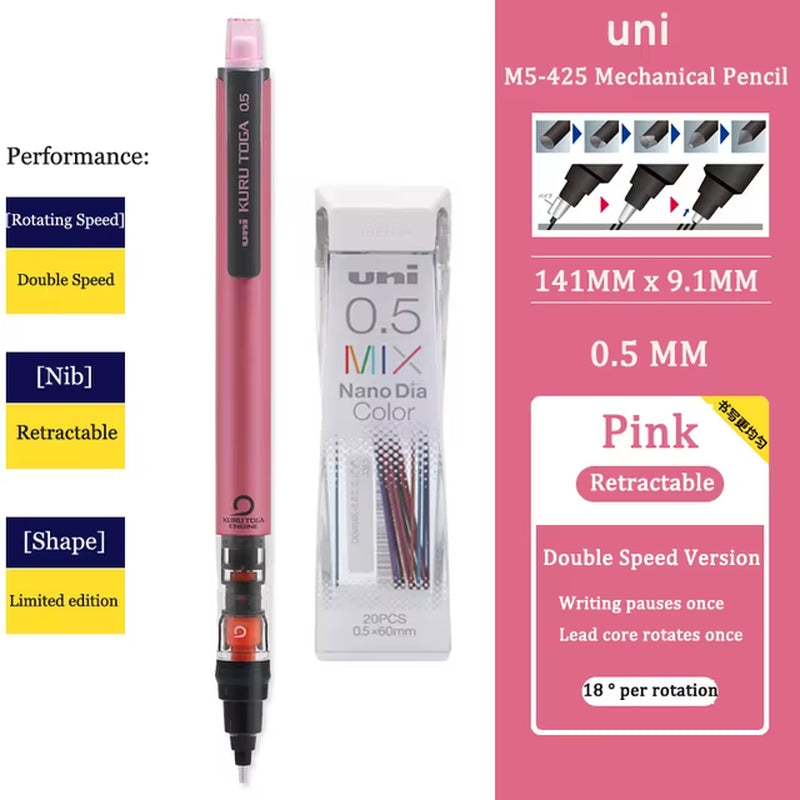 KURUTOGA Mechanical Pencil M5-452 Creative Writing Continuous Sketch 0.5Mm Lead Automatic Rotating Mechanical Pencil
