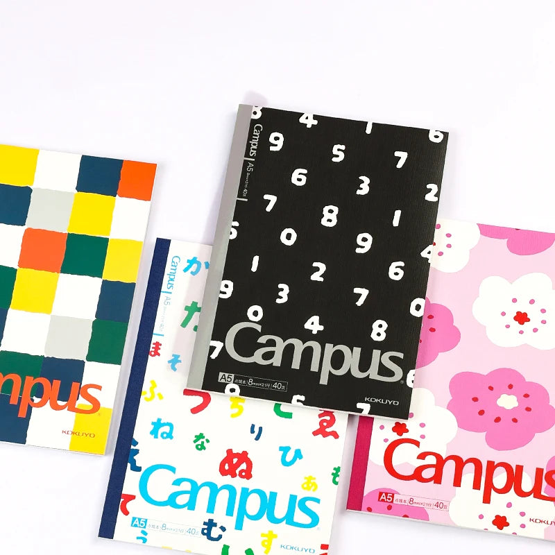 Collection of colorful notebooks with 'Campus' branding on a white background
