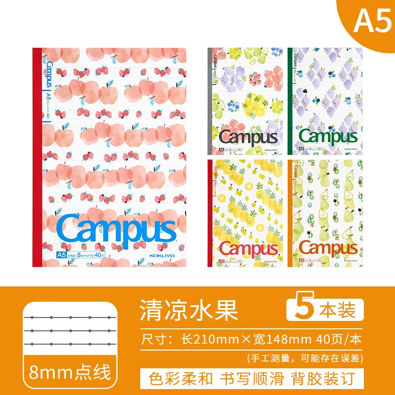 Set of Campus notebooks with various designs on a white background