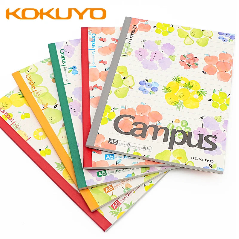 Kokuyo Campus notebooks with colorful designs on a white background