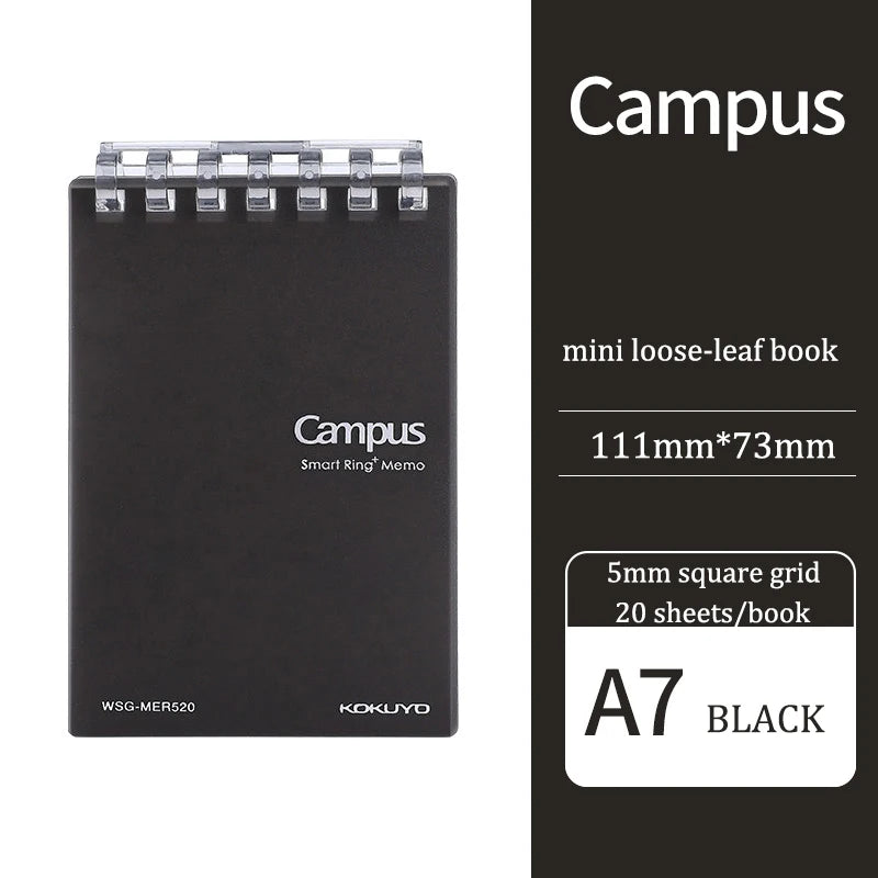 Black mini loose-leaf book with 'Campus' branding on a white background