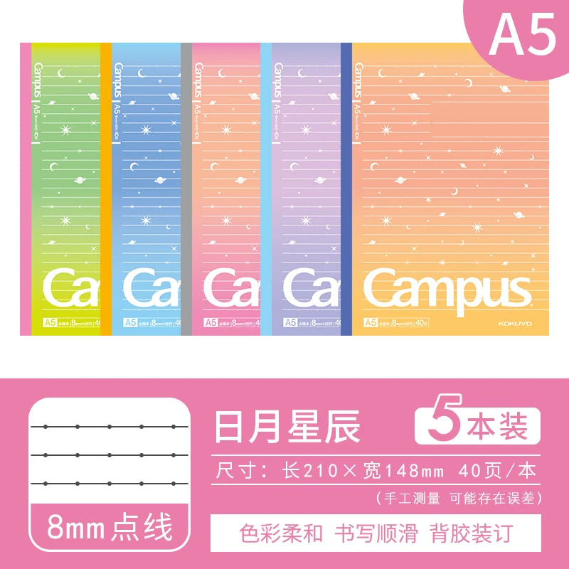 Set of colorful A5 notebooks with 'Ca Campus' branding on a pink background