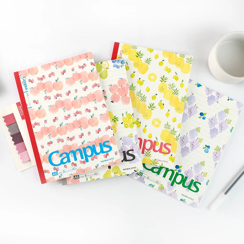 Three notebooks with floral patterns and 'Campus' branding on a white surface.