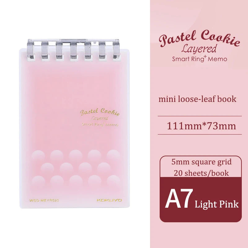Pastel Cookie layered mini loose-leaf book with packaging details on a white background