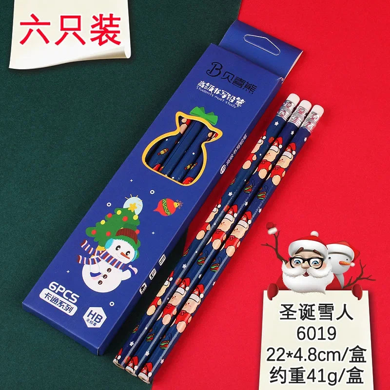 Pencils with Erasers Christmas 6 pcs Kawaii