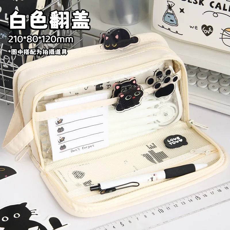 Pencil Case 2 Compartments Large Capacity Waterproof Kawaii