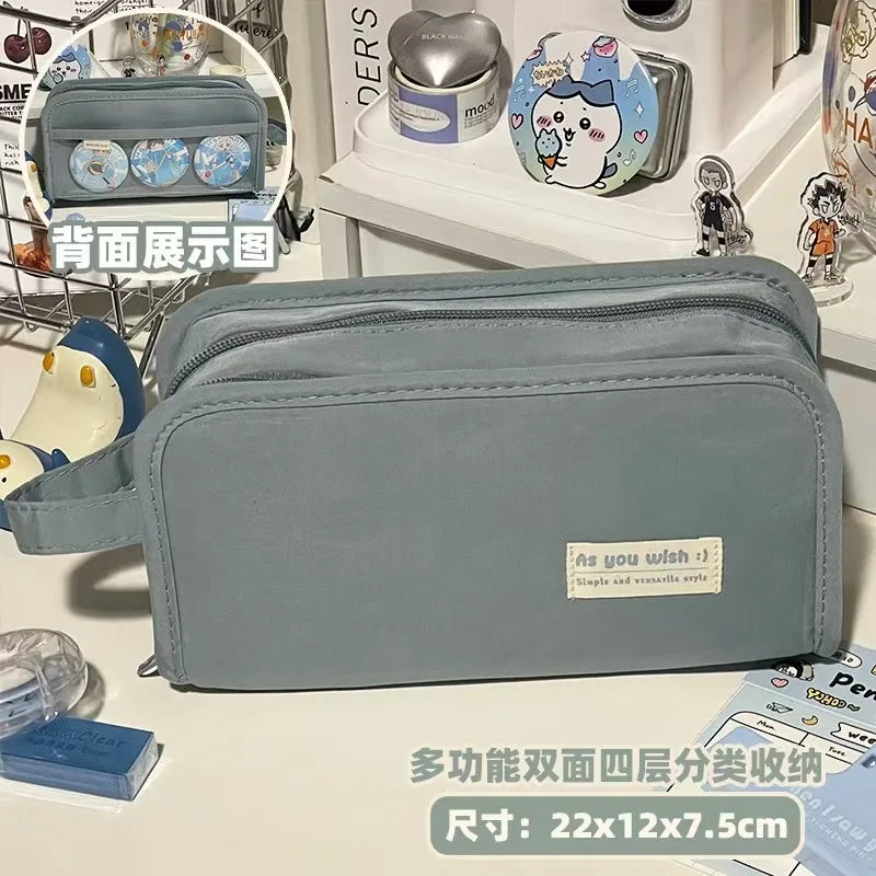 Pencil Case 2 Compartments Large Capacity Waterproof Kawaii