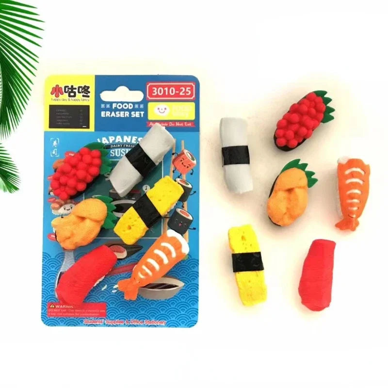 Eraser set Sushi 6 Pcs FUN Kawaii