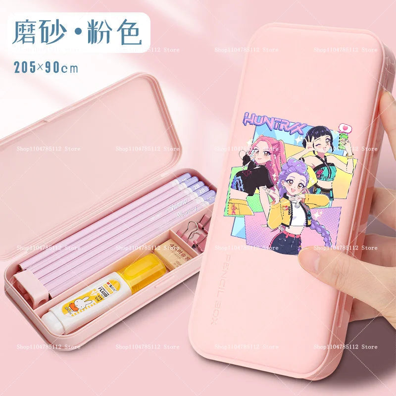 Bentopop pink pencil case with Kpop Demon Hunters design on a pink background