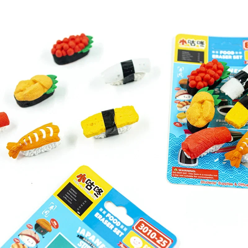 Eraser set Sushi 6 Pcs FUN Kawaii
