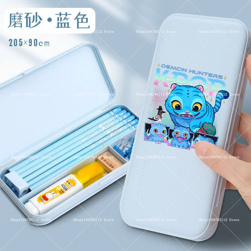 Bentopop pencil case featuring Kpop Demon Hunters characters on a light blue background