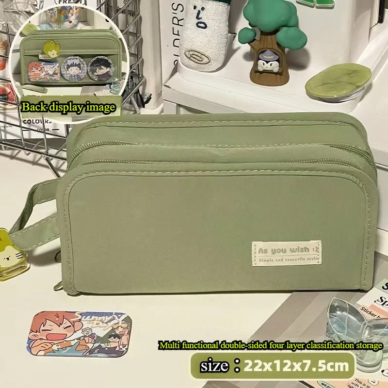 Pencil Case 2 Compartments Large Capacity Waterproof Kawaii