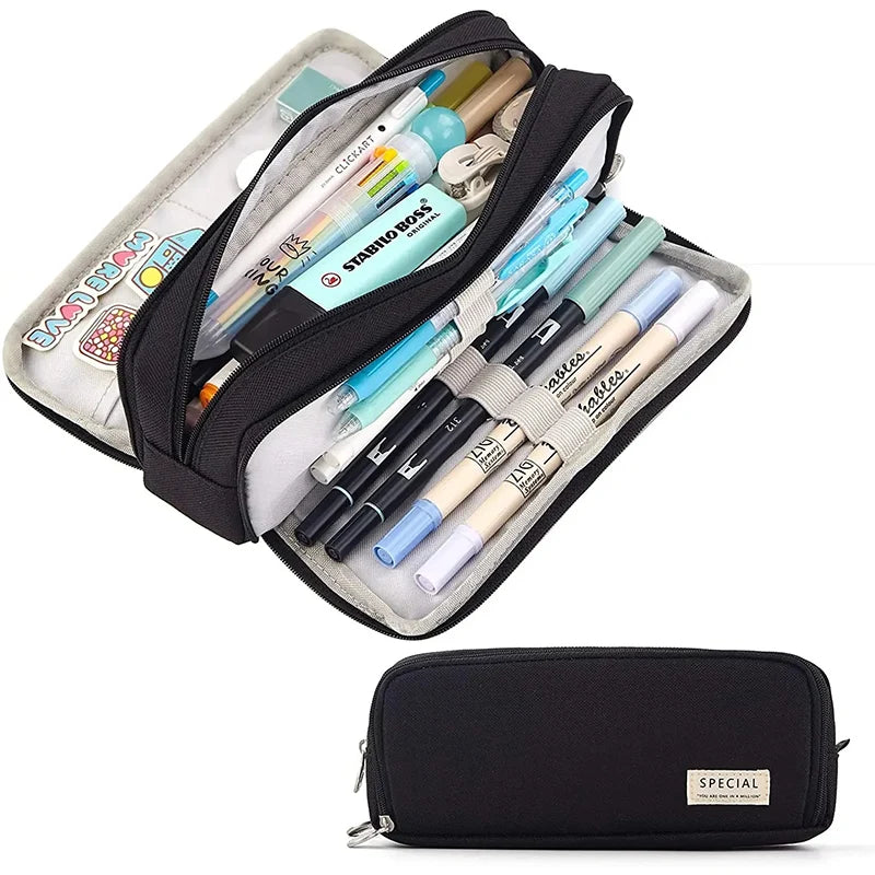 Pencil Case 3 Compartments  Large Capacity Kawaii