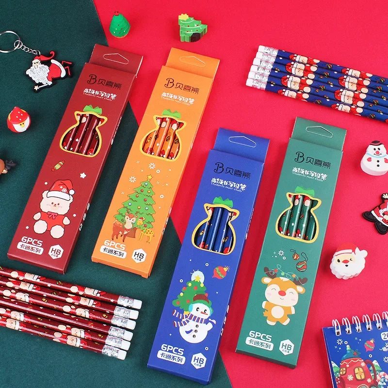 Pencils with Erasers Christmas 6 pcs Kawaii