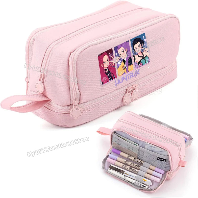 Bentopop pink pencil case with KPOP Demon Hunters character design on a white background