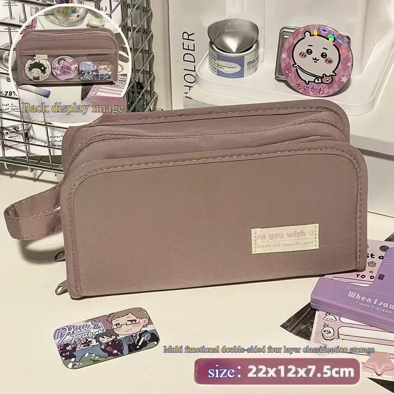 Pencil Case 2 Compartments Large Capacity Waterproof Kawaii