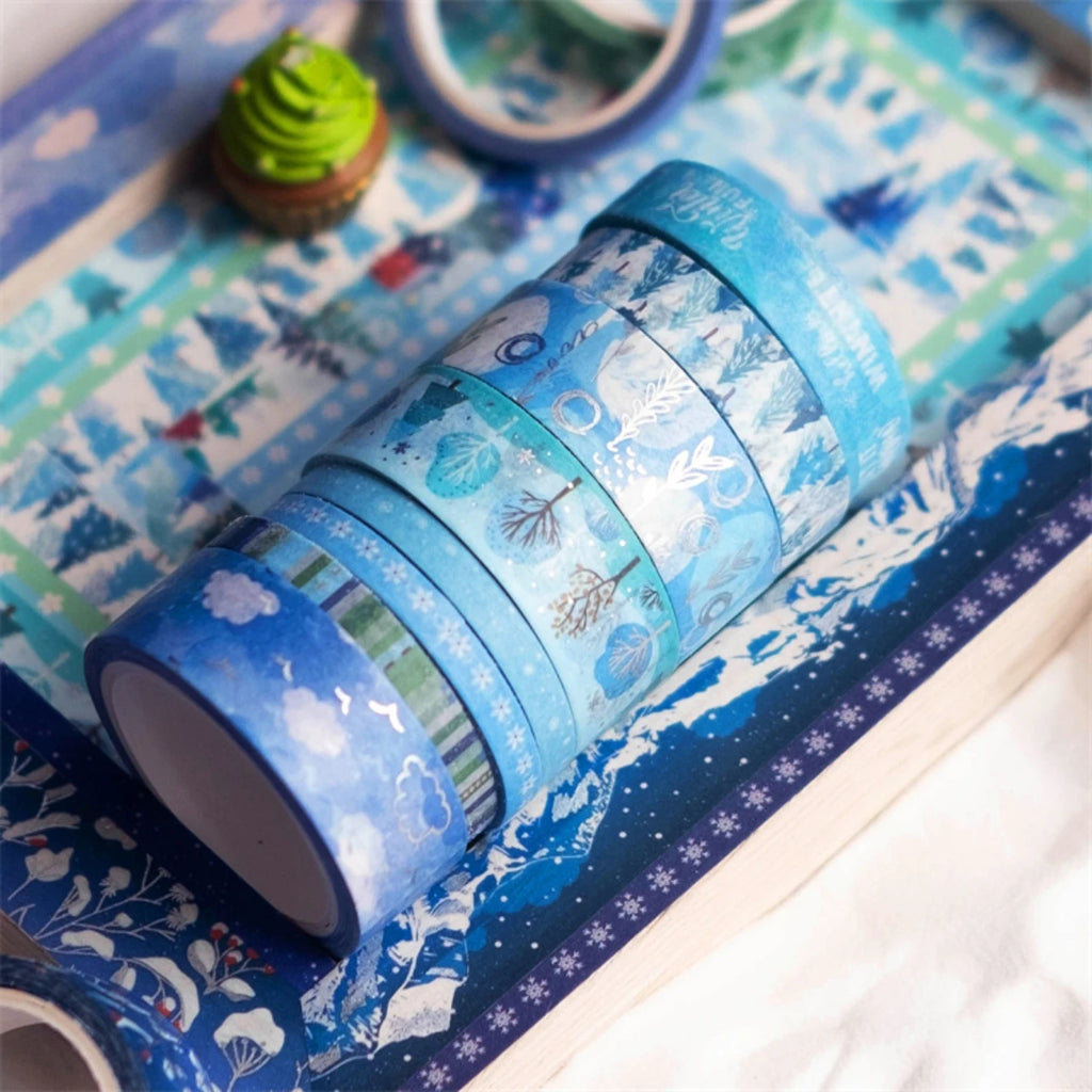 Washi Tape 19 pcs Blue Forest Snowflake Japanese