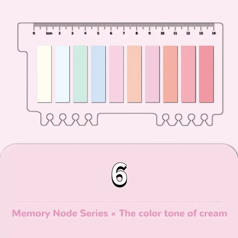 Bentopop  color swatch of sticky notes with pastel shades and a ruler on a pink background, featuring 'Memory Node Series' branding.