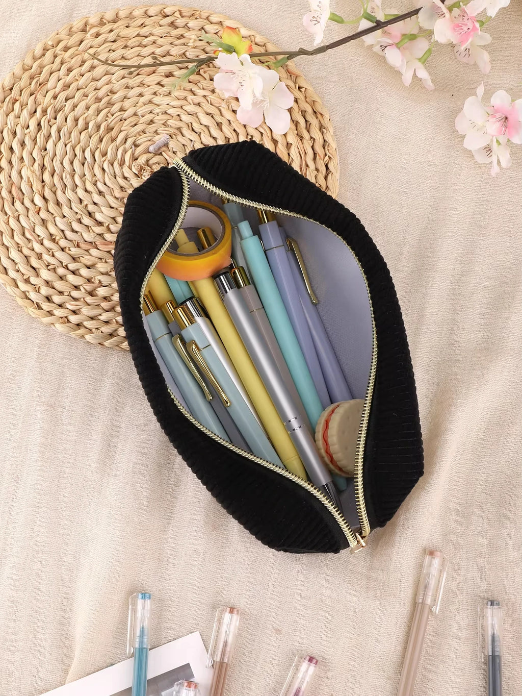 Pencil Case Solid Color 1pc Large Capacity