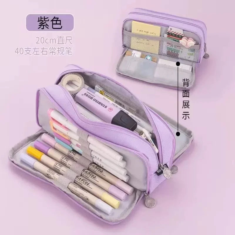 Pencil Case 3 Compartments  Large Capacity Kawaii
