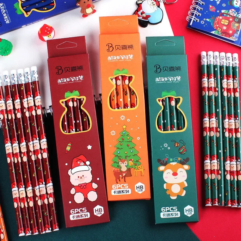 Pencils with Erasers Christmas 6 pcs Kawaii