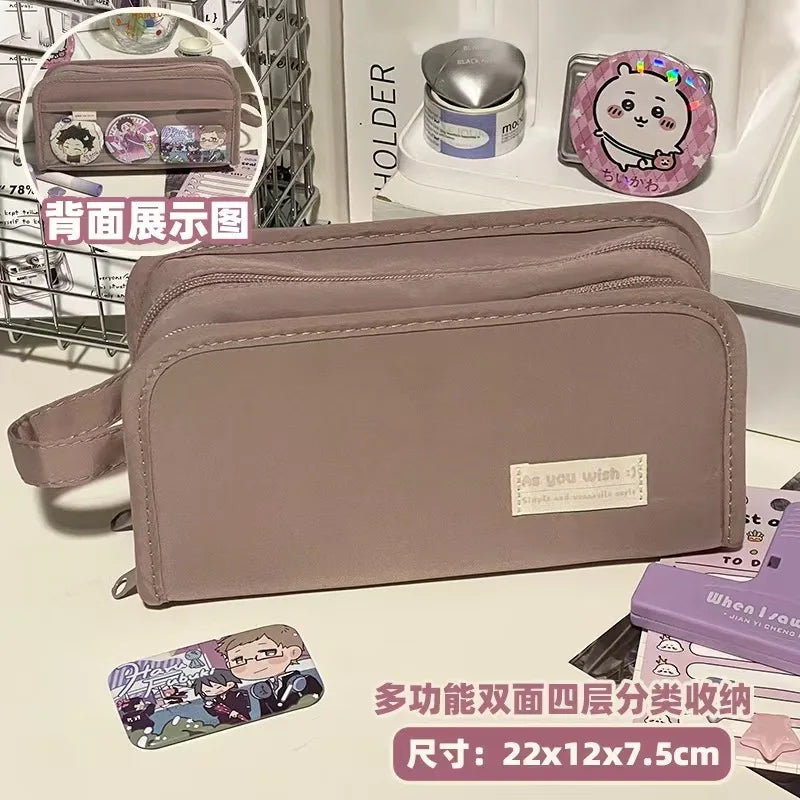 Pencil Case 2 Compartments Large Capacity Waterproof Kawaii