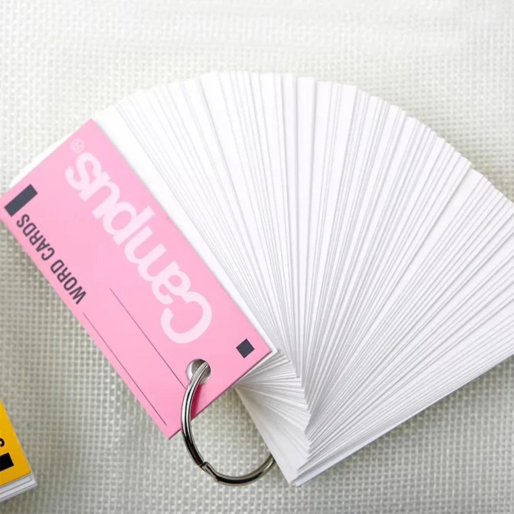 Set of white flashcards with a pink card labeled 'Campus Word Cards' on a light gray background.