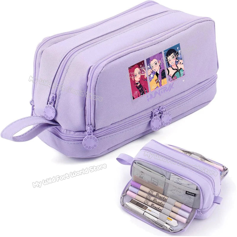 Bentopop purple pencil case with KPOP Demon Hunters character design on a white background