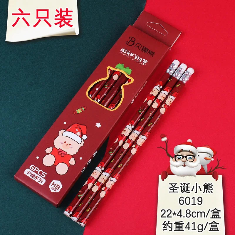Pencils with Erasers Christmas 6 pcs Kawaii