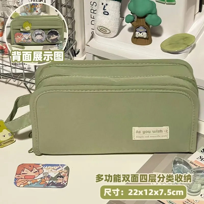 Pencil Case 2 Compartments Large Capacity Waterproof Kawaii