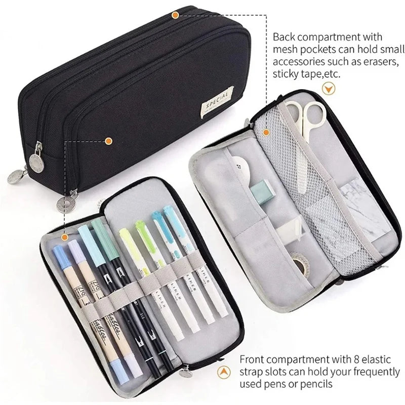 Pencil Case 3 Compartments  Large Capacity Kawaii