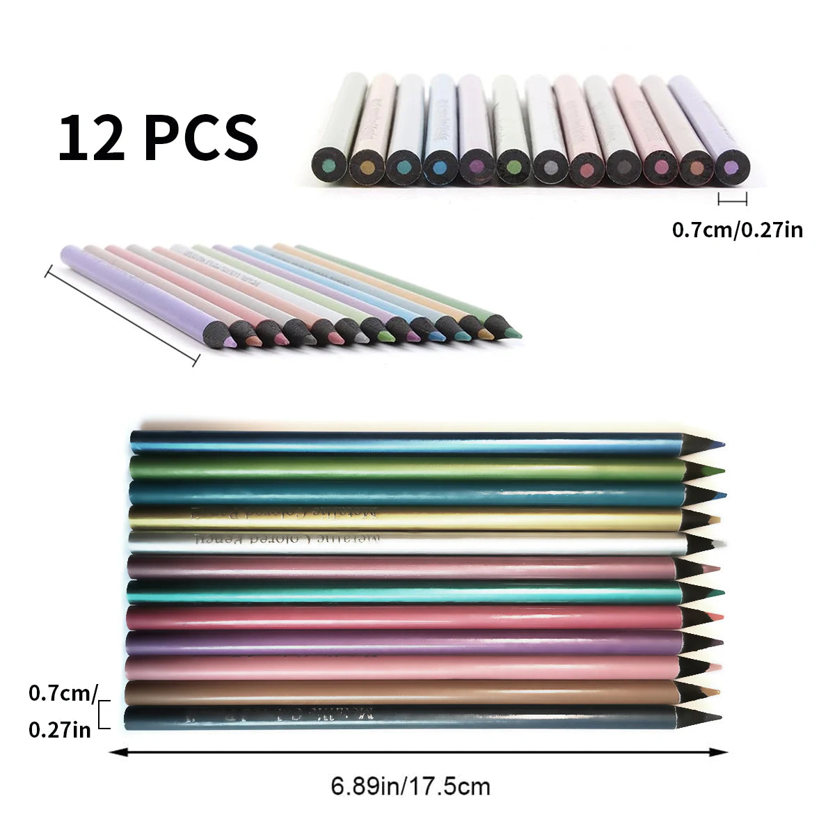 Metallic Colored Pencil 12 Colors for Drawing and Sketching