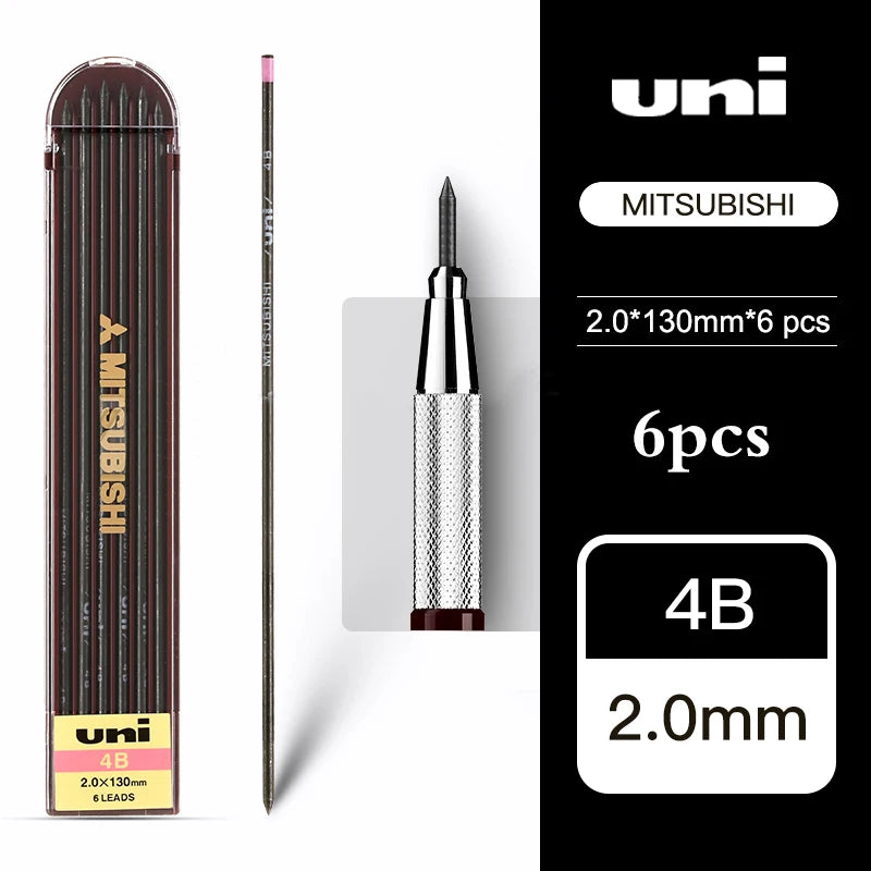 Uni Mitsubishi mechanical pencil lead set with packaging and lead details.