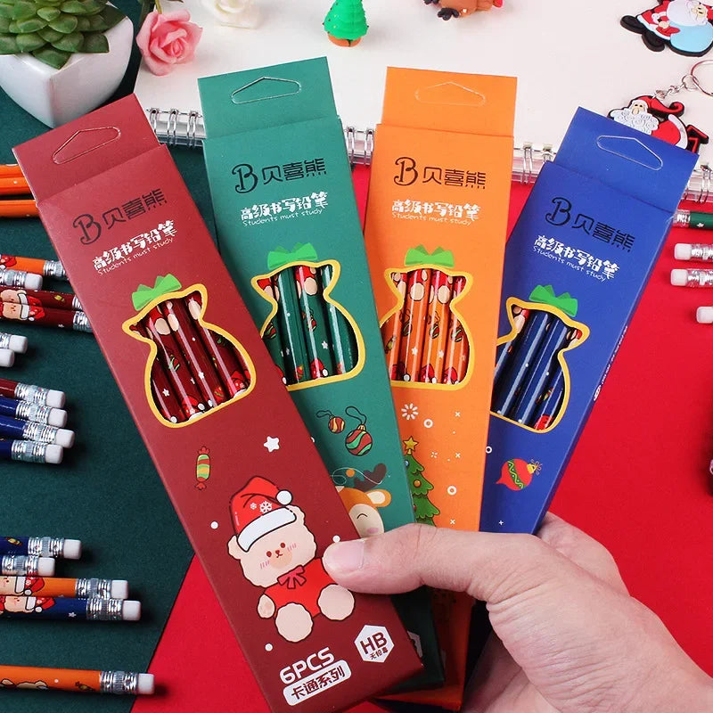 Pencils with Erasers Christmas 6 pcs Kawaii