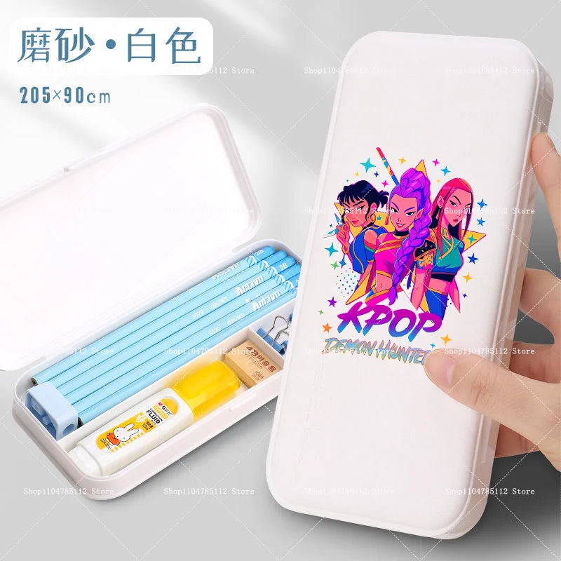 Bentopop white pencil case with colorful KPOP Demon Hunters design held by a hand