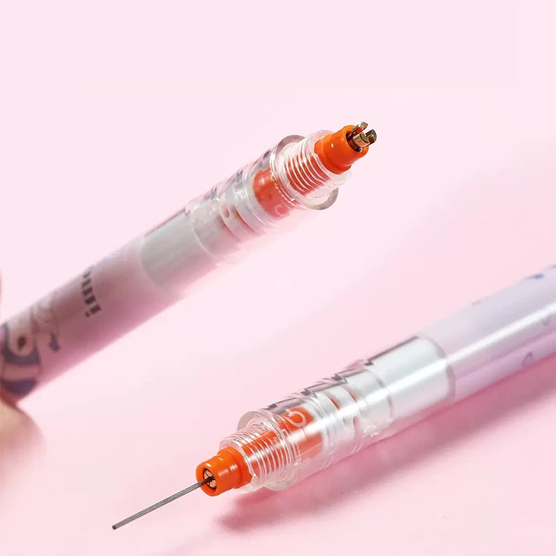 Close-up of a UNI kuru toga mechanical pencil on a pink background