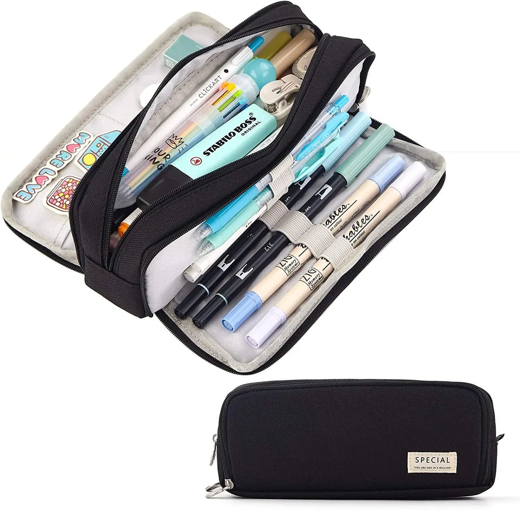 Pencil Case 3 Compartments  Large Capacity Kawaii