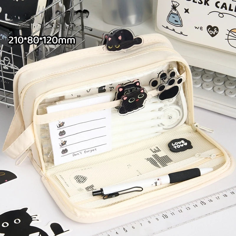 Pencil Case 2 Compartments Large Capacity Waterproof Kawaii